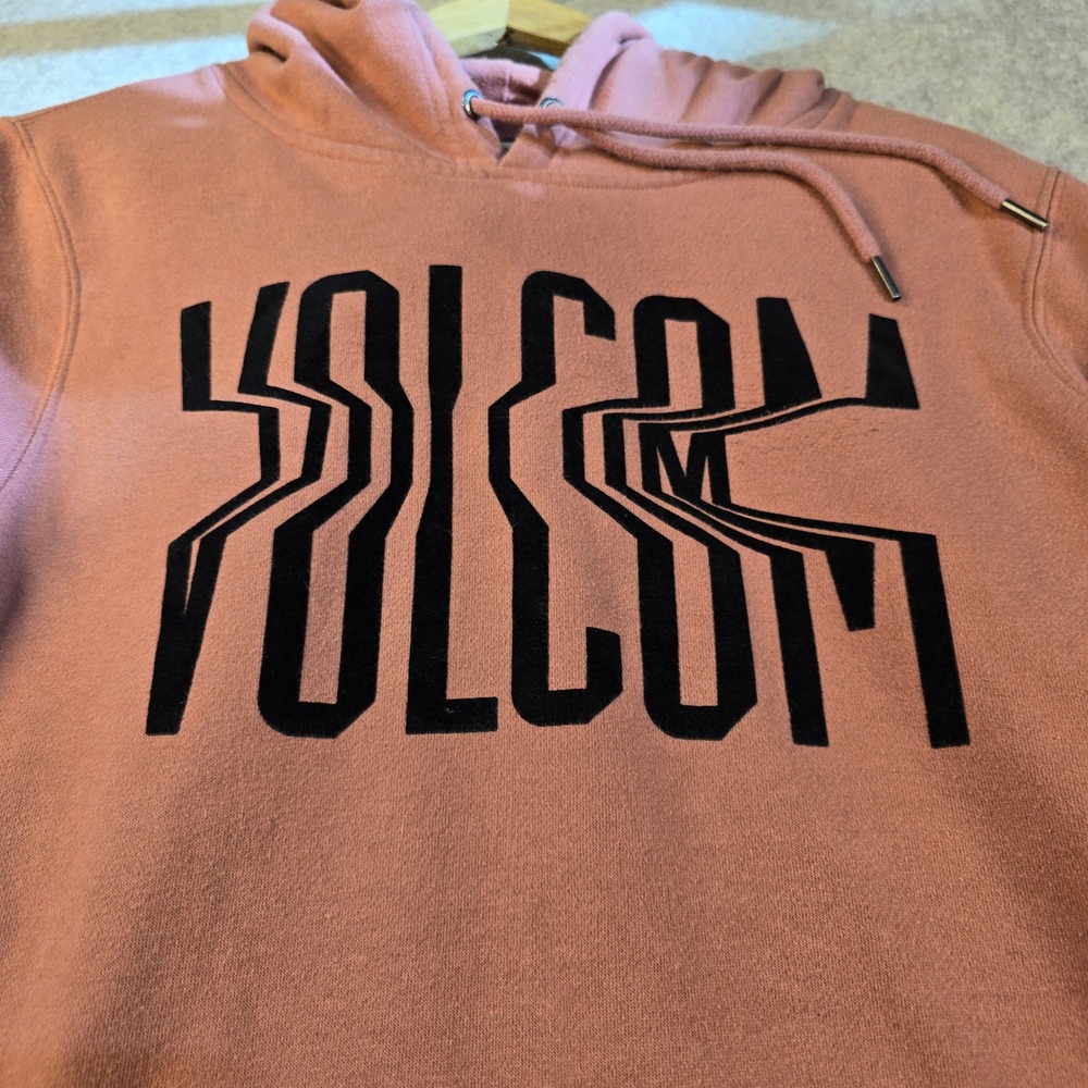 Volcom Mens Large Warped‎ Logo Pullover Hoodie Dusty Rose Pink Fleece Sweatshirt